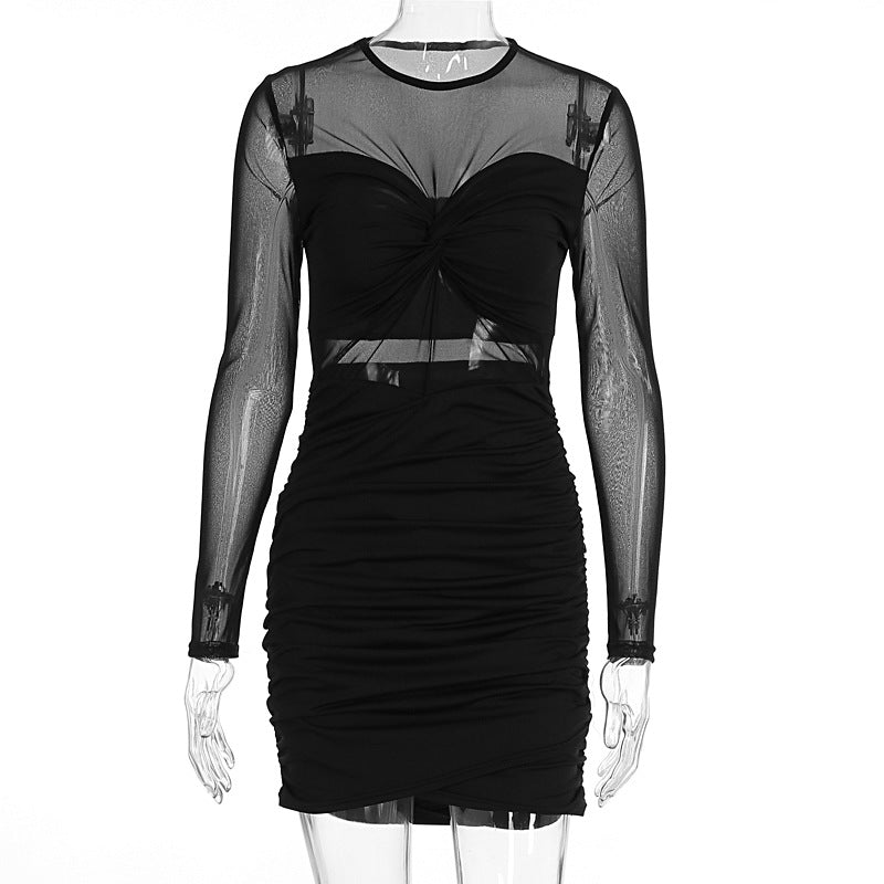 Damen figurbetontes Kleid mit langem Arm und raffiniertem Verknotungsdetail Drune