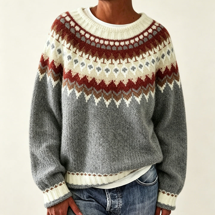 Damen Rundhalsausschnitt Norweger-Pullover mit Fair-Isle-Jacquard Drune