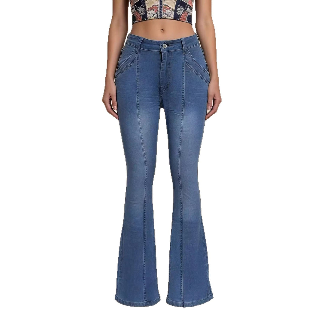 Damen nan hochgeschnittene taillierte Flared-Jeans mit mittiger Nahtführung und figurformender Hüftpartie Drune