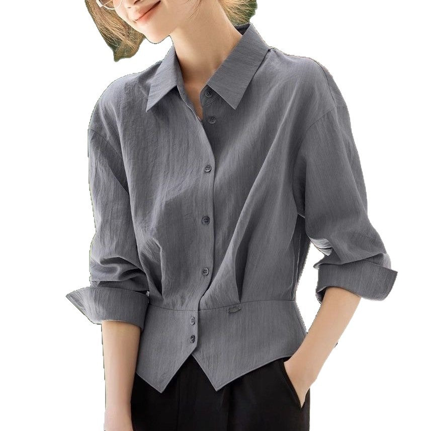 Damen elegante Oversized-Bluse mit Taillengürtel Drune