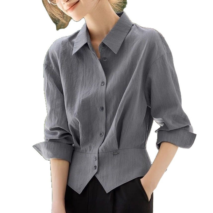 Damen elegante Oversized-Bluse mit Taillengürtel Drune
