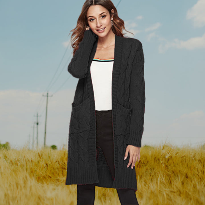 Damen Grobstrick Cardigan mit elegantem Zopfdesign und praktischen Taschen Drune