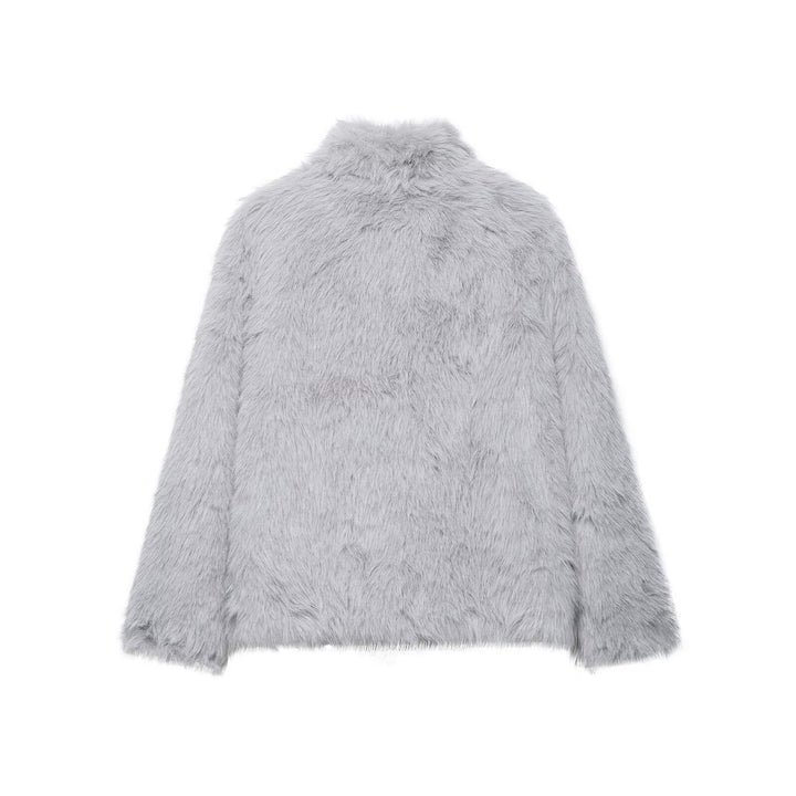 Damen Kurze Faux‑Fur Jacke mit Schalkragen und Boxy‑Schnitt Drune