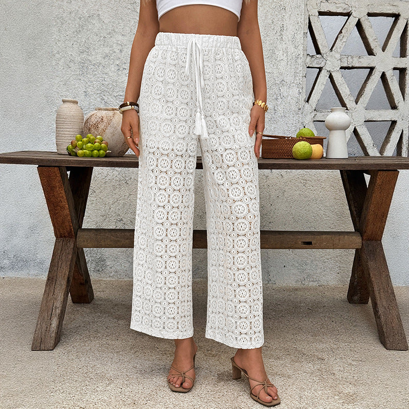Damen Fließende Sommerhose mit Spitzenmuster Drune