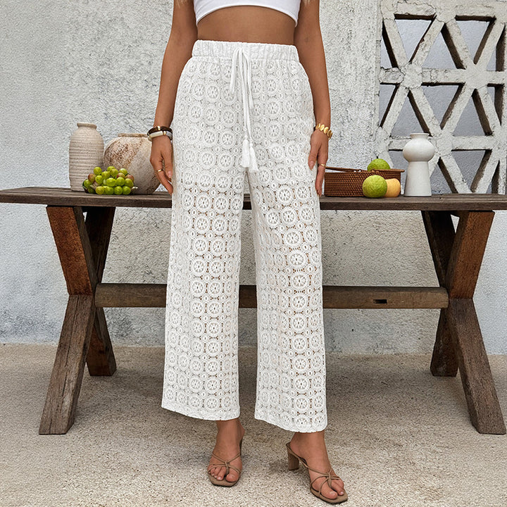 Damen Fließende Sommerhose mit Spitzenmuster Drune