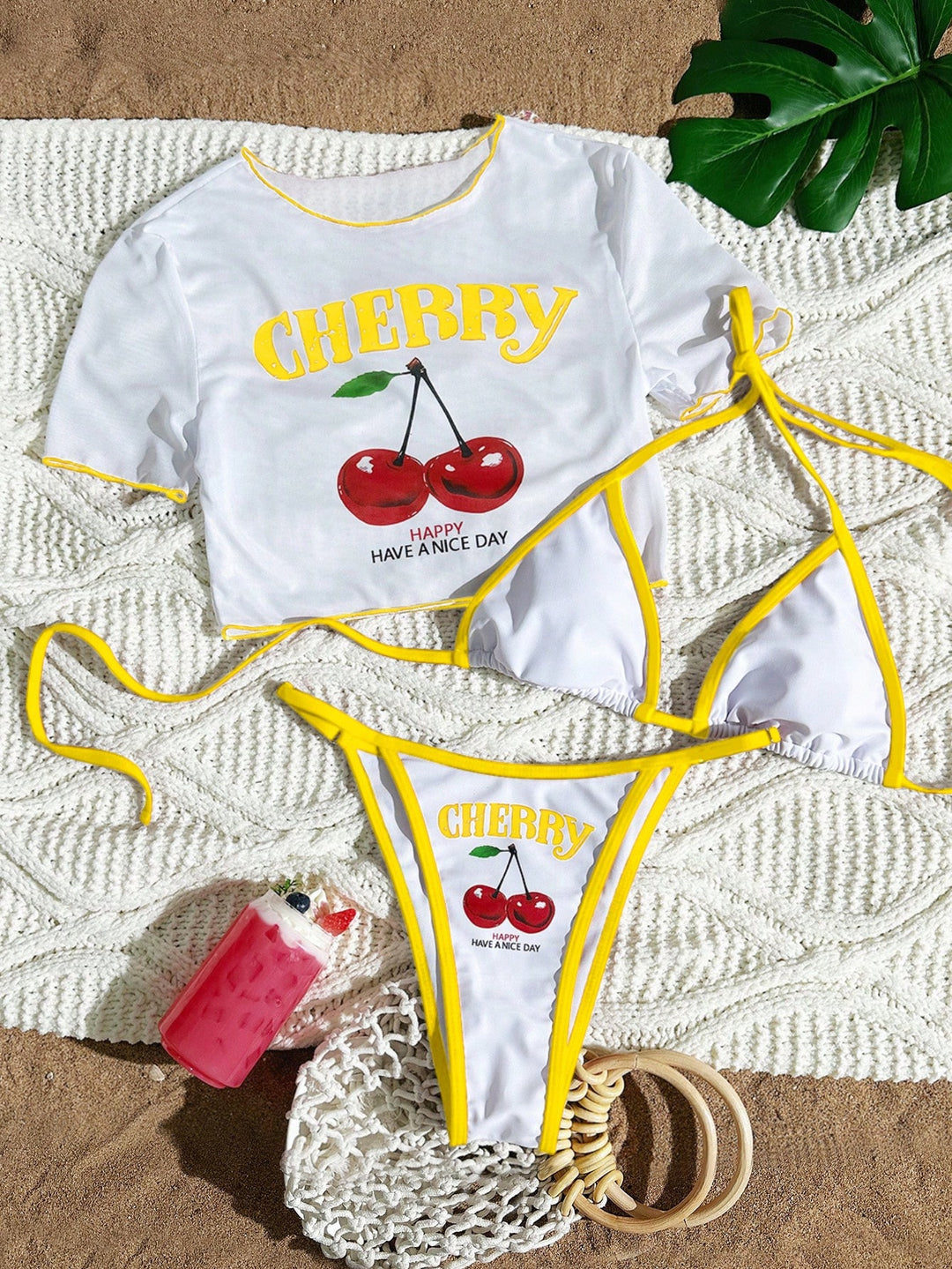 Damen Sportlicher Bikini mit transparentem Oberteil Drune