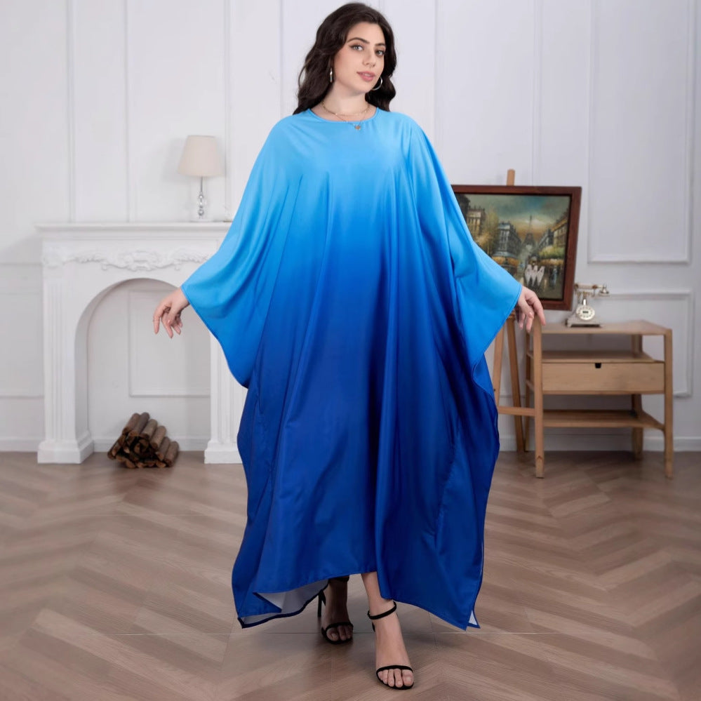 Damen Fließendes Kaftan-Maxikleid mit Oversize-Ärmeln und Rundhalsausschnitt Drune