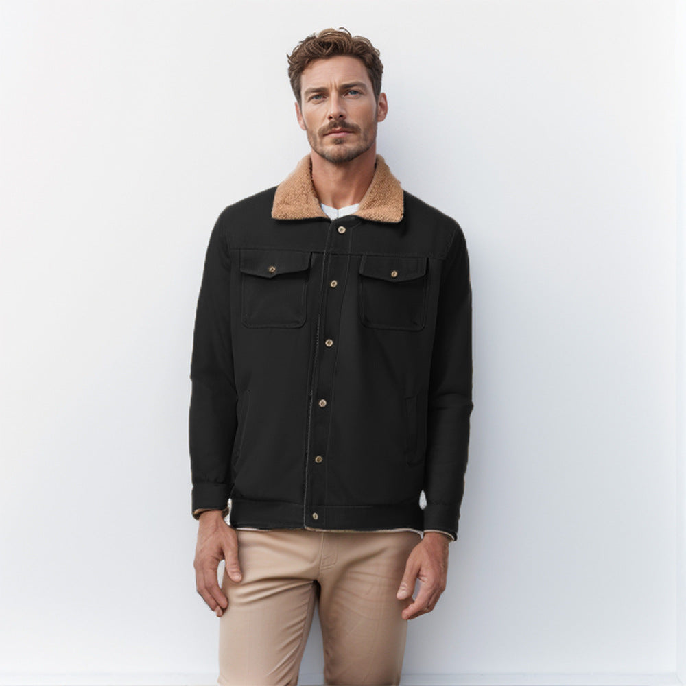 Herren Workwear-Jacke mit Teddykragen und Druckknopfleiste Drune