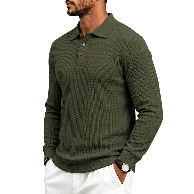 Herren Langärmeliges Strickpoloshirt mit Zopfmuster und Knopfleiste Drune