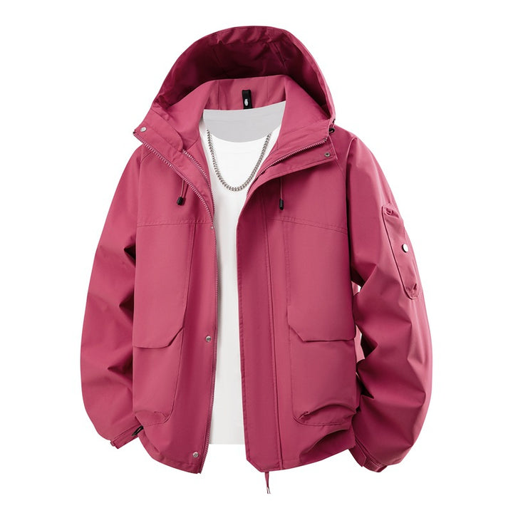 Herren wasserdichter Kapuzen-Outdoorblouson mit winddichter Membran, verstellbarem Saum und multifunktionalen Taschen Drune