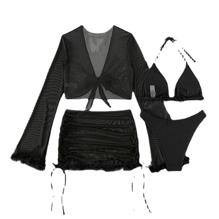 Damen Bikiniset mit raffinierten Rüschendetails und Langarmcover Drune