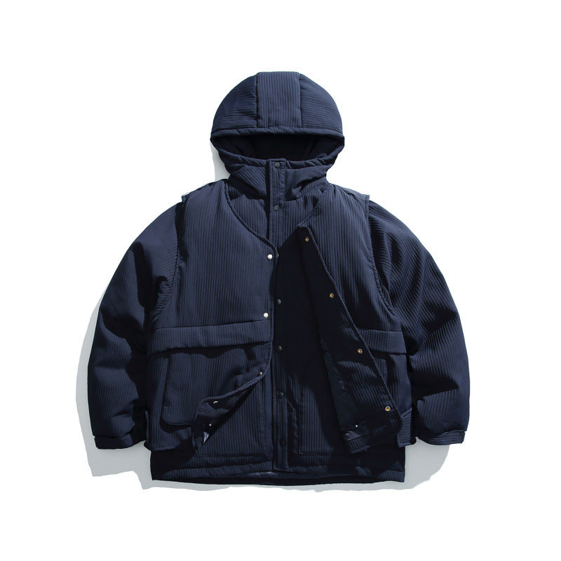 Unisex Wattierte Kapuzenjacke mit abnehmbarem Westeinsatz und gerippter Struktur Drune