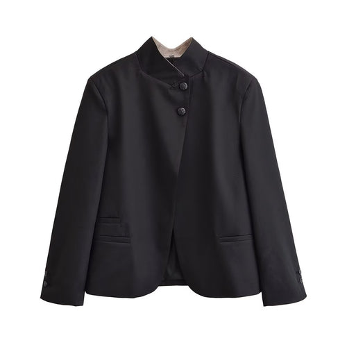 Damen Kurzblazer mit Stehkragen und asymmetrischer Knopfleiste Drune