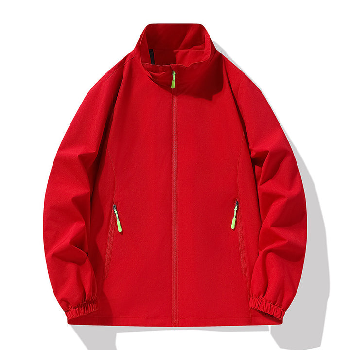 Herren Minimalistische Softshell-Outdoorjacke mit Stehkragen, wind- und wasserabweisender Membran und fluoreszierenden Zipper-Pulls Drune