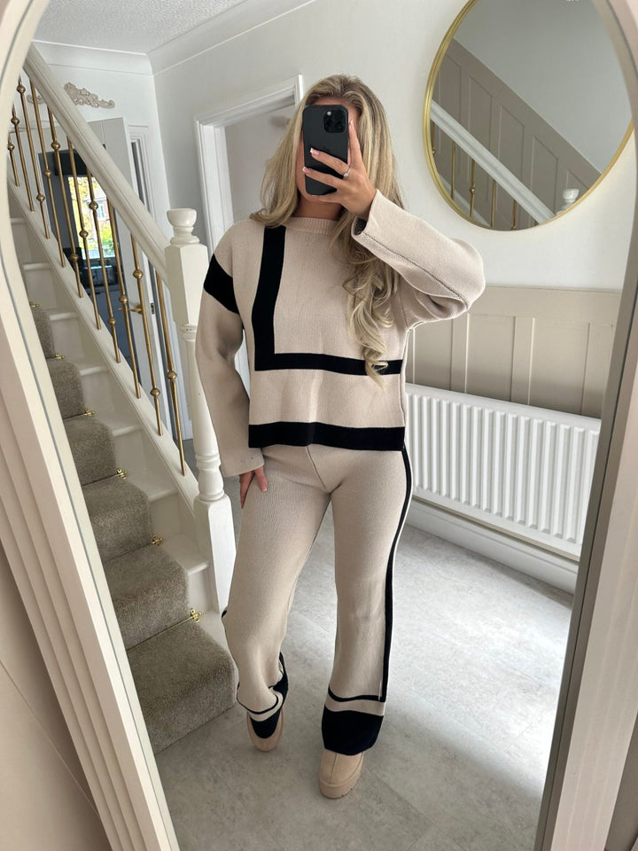 Damen gemusterter Strickanzug mit weitem Schnitt und modischem Futter Drune