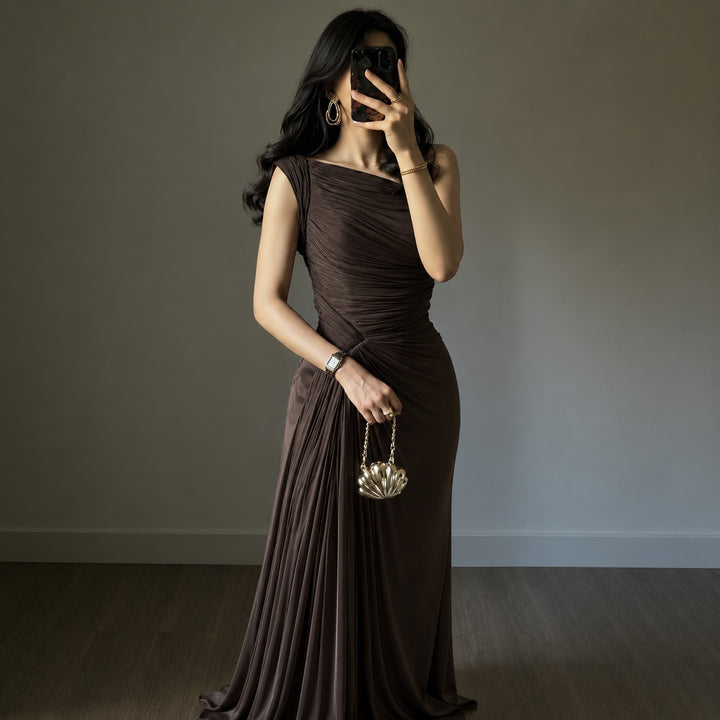 Damen Abendkleid Asymmetrisch Plissee-Tellerrock