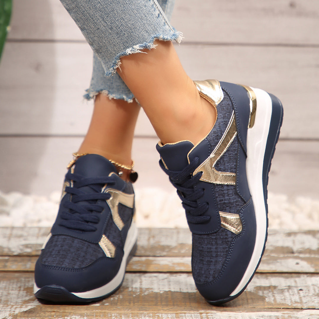 Damen sportlicher Keil-Sneaker mit gepolstertem Memory-Fußbett und eleganten Metallic-Akzenten Drune