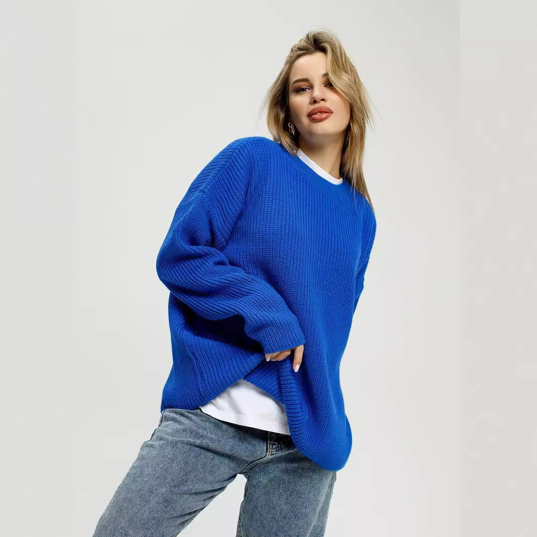 Damen lässiger Oversized Pullover mit strukturiertem Strickmuster Drune