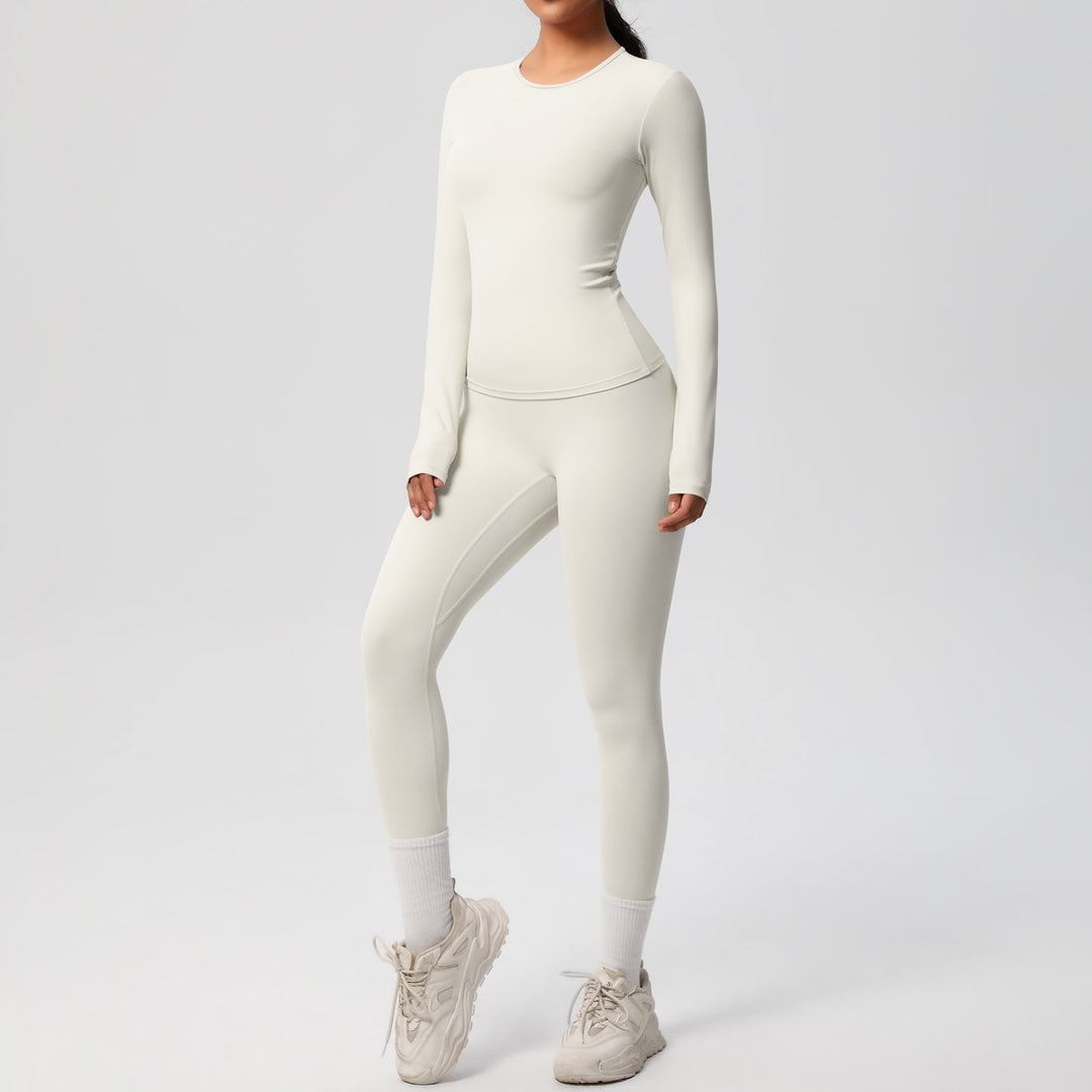 Damen Figurformendes Langarm-Top und Hochbundige Leggings Set Drune
