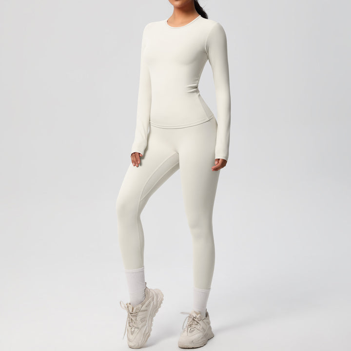 Damen Figurformendes Langarm-Top und Hochbundige Leggings Set Drune
