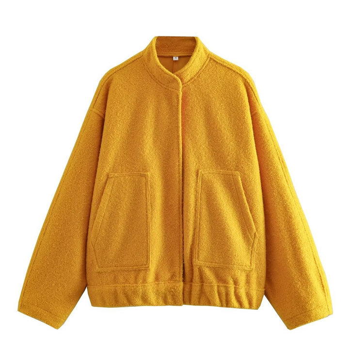 Damen 70+ Oversize Teddy-Fleece Jacke mit Stehkragen und aufgesetzten Taschen Drune