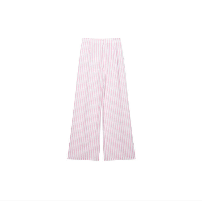 Damen Weite High‑Waist Palazzohose mit Tunnelzug und feinem Streifenmuster Drune
