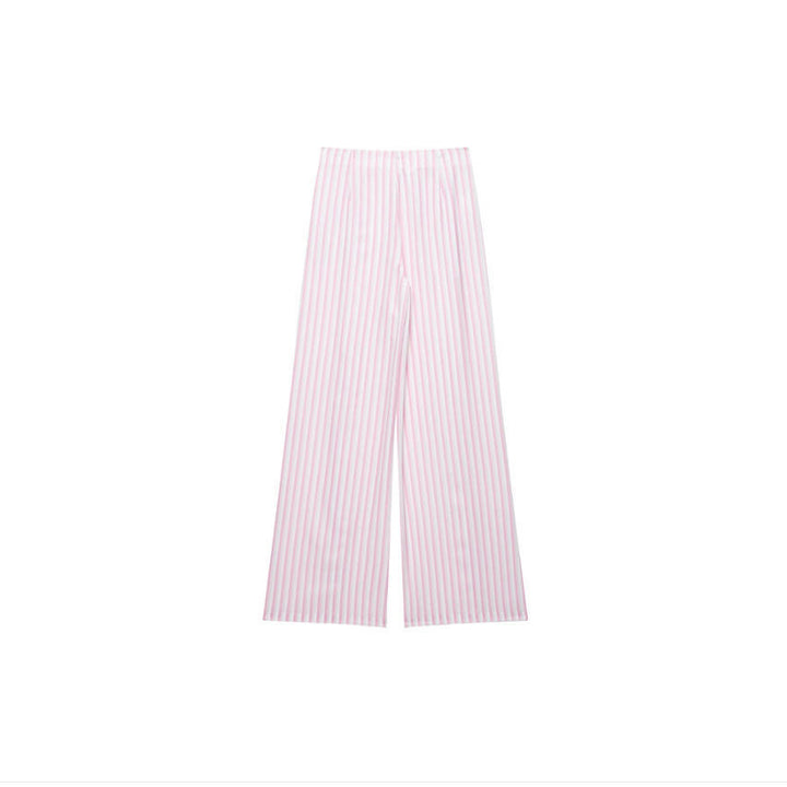 Damen Weite High‑Waist Palazzohose mit Tunnelzug und feinem Streifenmuster Drune