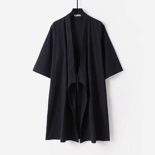 Unisex Oversize Kimono-Mantel aus Baumwollmischung mit Bindeband und Dreiviertelärmeln Drune