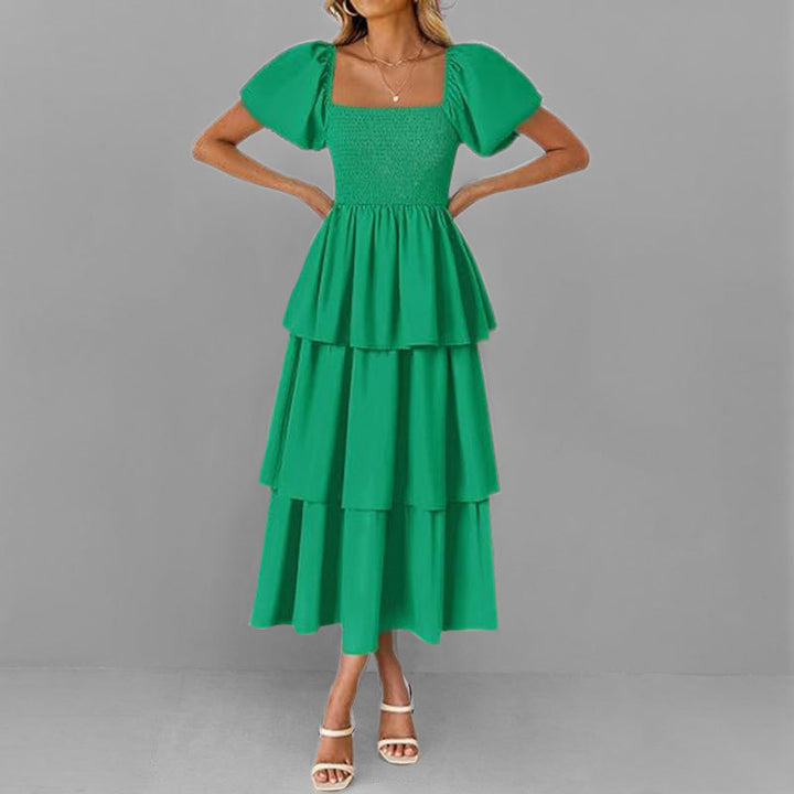 Damen Maxikleid mit bezauberndem Stufen-Look und Puffärmeln Drune