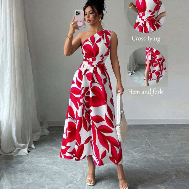 Damen Maxikleid mit asymmetrischem Schnitt und floralem Design Drune