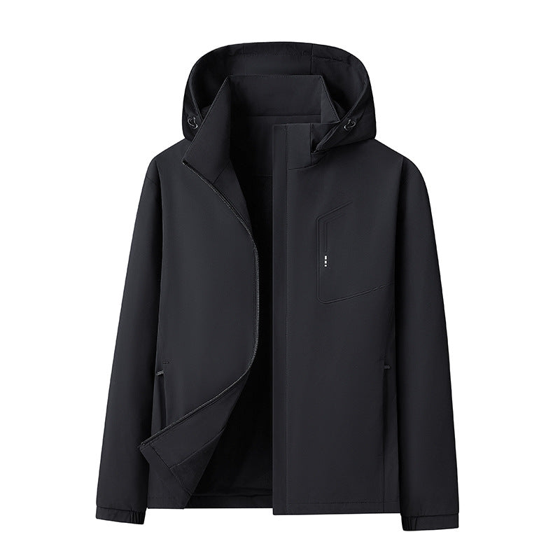 Herren Wasserabweisende Softshell-Jacke mit Kapuze nahtminimaler Optik & Brusttasche Drune