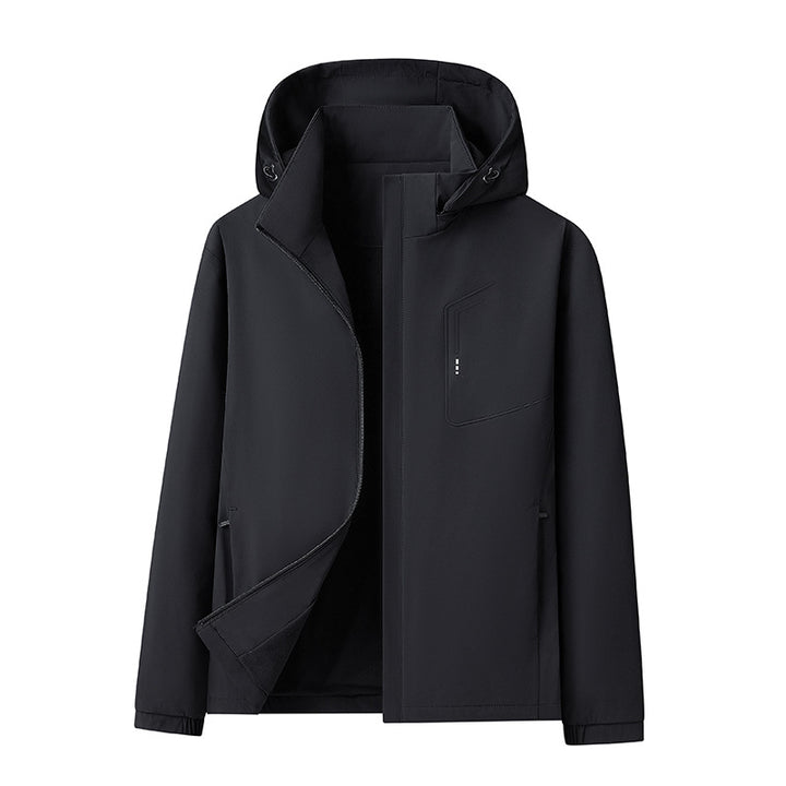 Herren Wasserabweisende Softshell-Jacke mit Kapuze nahtminimaler Optik & Brusttasche Drune