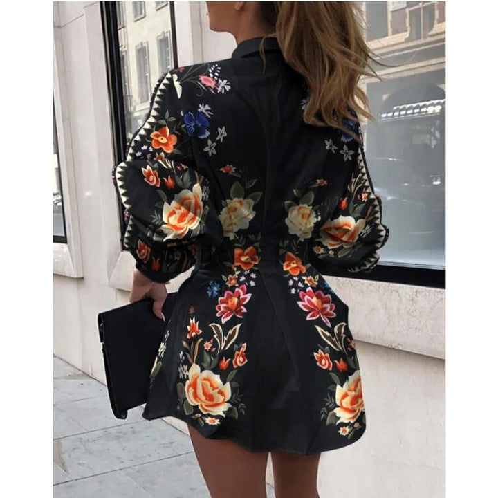 Damen Hemdblusenkleid mit floralem Druck und voluminösen Ärmeln Drune