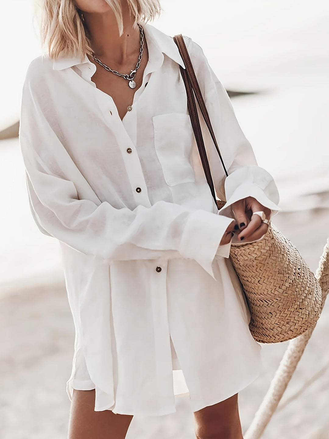 Damen lässige Oversized-Bluse aus Leinen Drune