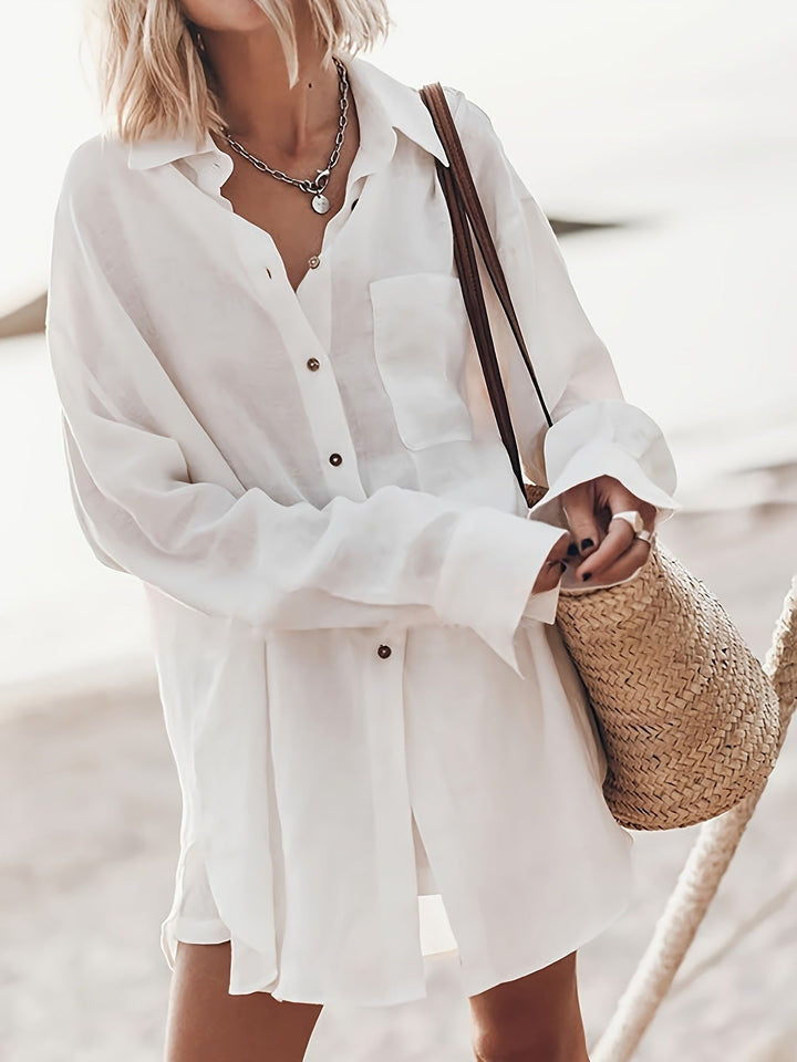 Damen lässige Oversized-Bluse aus Leinen Drune