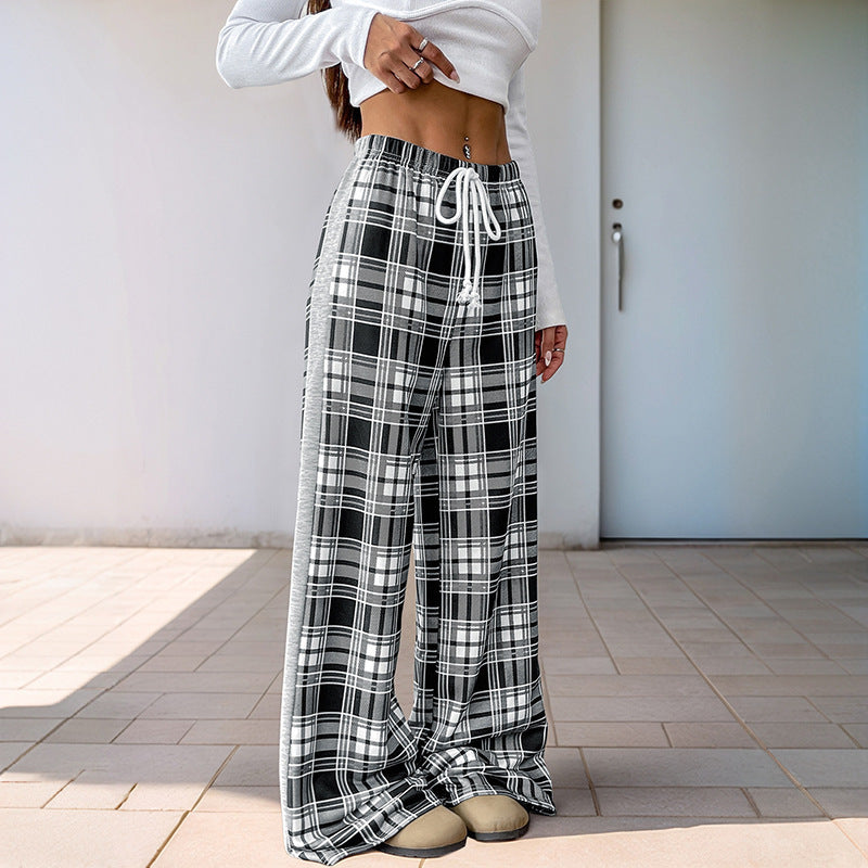 Damen Lässige Karierte Palazzo-Hose Drune