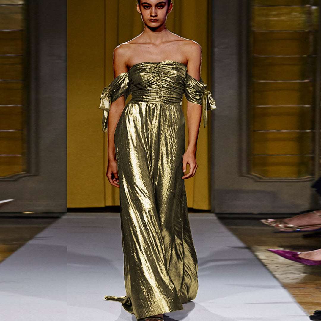 Damen glamouröses Abendkleid mit schulterfreiem Design und eleganten Raffungen Drune