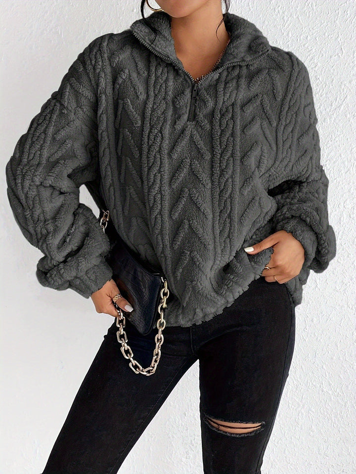 Damen Kuscheliger Fleece-Pullover mit hohem Kragen und Zipper-Detail Drune