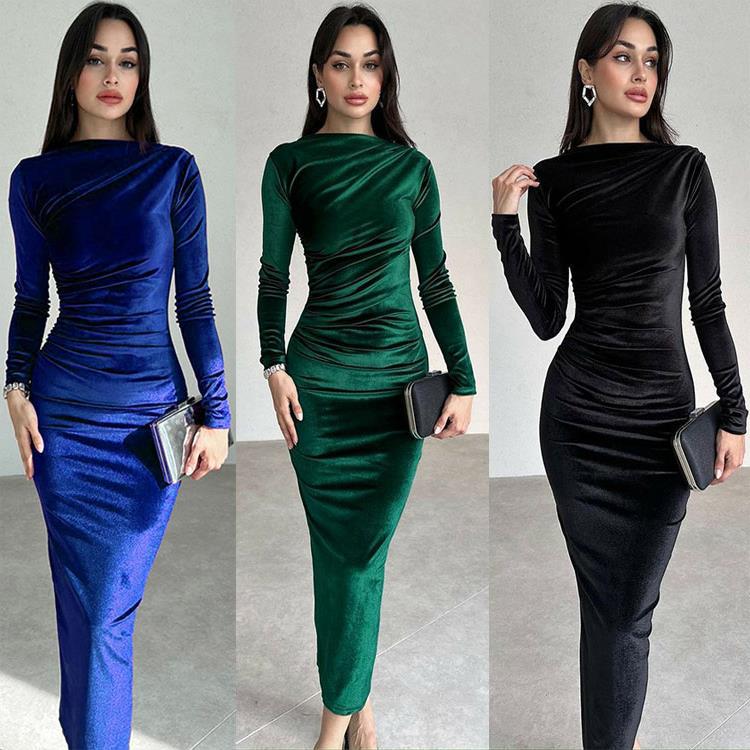 Damen Elegantes Longsleeve Kleid mit gerafftem Design Drune