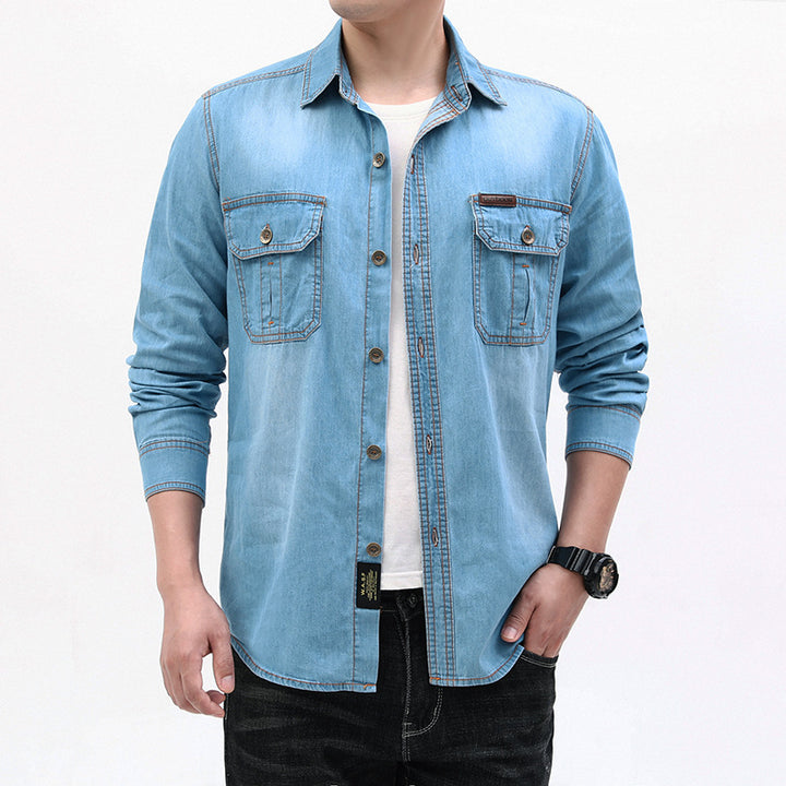 Herren Denim-Hemdjacke mit Utility-Taschen Drune