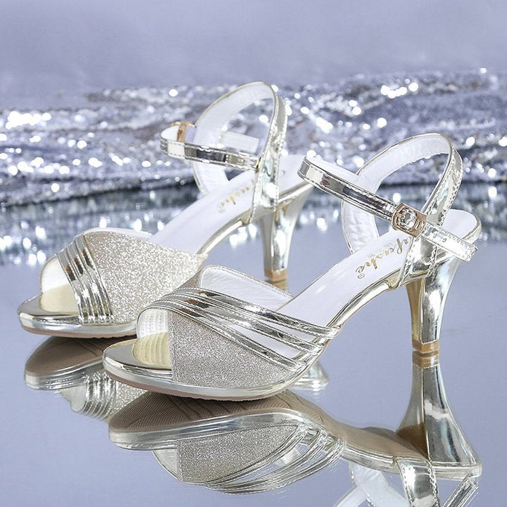 Damen Elegante Sandalen mit schimmernden Akzenten und modischem Absatz Drune