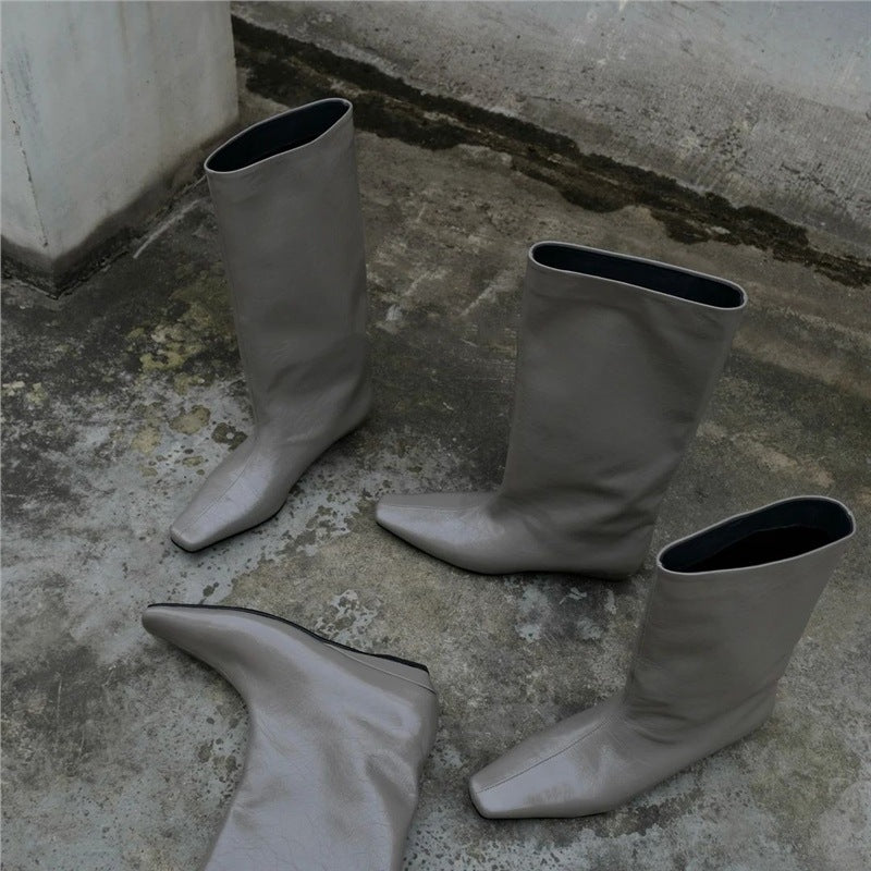 Damen Weiche kniehohe Slouch-Boots mit spitzer Zehenform und ergonomischer Flachsohle Drune