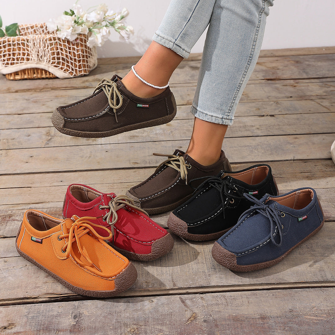 Damen nan lässige Mokassin-Slipper aus Veloursimitat mit dekorativer Ziernaht, elastischer Schnürung und flexibler Gummisohle Drune