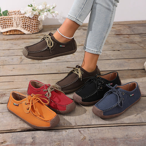 Damen nan lässige Mokassin-Slipper aus Veloursimitat mit dekorativer Ziernaht, elastischer Schnürung und flexibler Gummisohle Drune