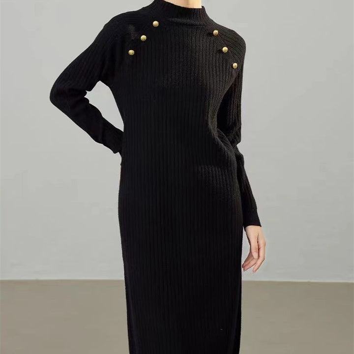 Damen Strickkleid mit dekorativen Knopfdetails und feiner Rippstruktur Drune