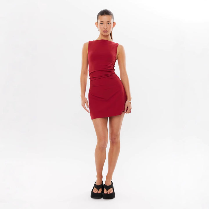 Damen ärmelloses Mini-Kleid mit eleganter Raffung Drune