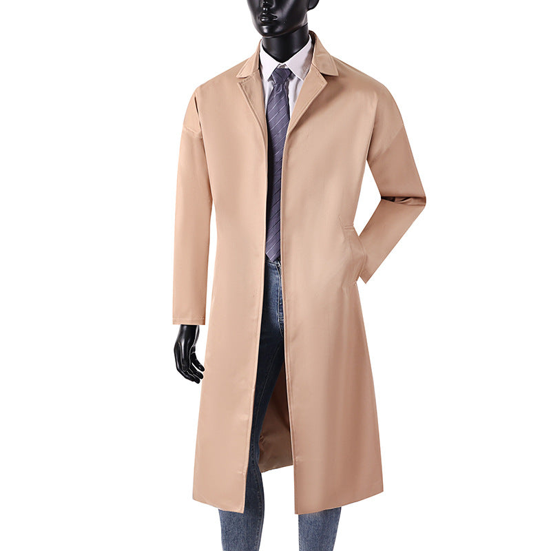 Herren Langer Minimalistischer Trenchcoat mit verdeckter Knopfleiste und Seitentaschen Drune