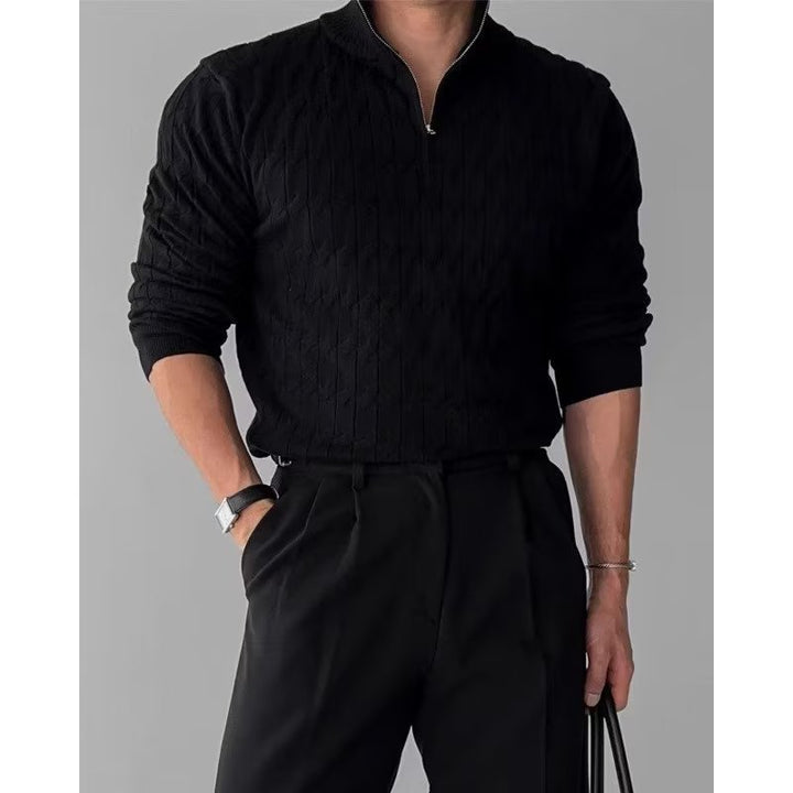 Herren Grobstrickpullover mit Stehkragen und Reißverschluss Drune