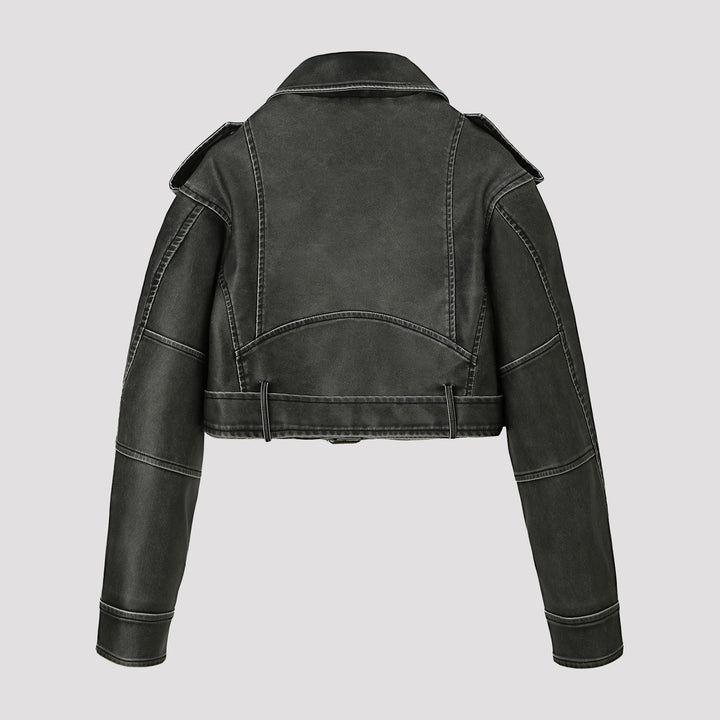 Damen Modische Kurzjacke im Biker-Stil Drune