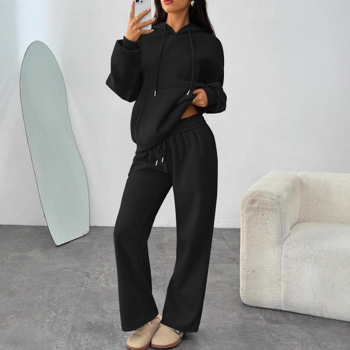 Damen Oversized Hoodie-Set mit Kängurutasche und weiter Palazzohose Drune